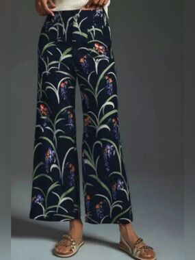 Maeve Colette Linen Blend Tropical Palazzo Pants Wide-Leg Anthropologie